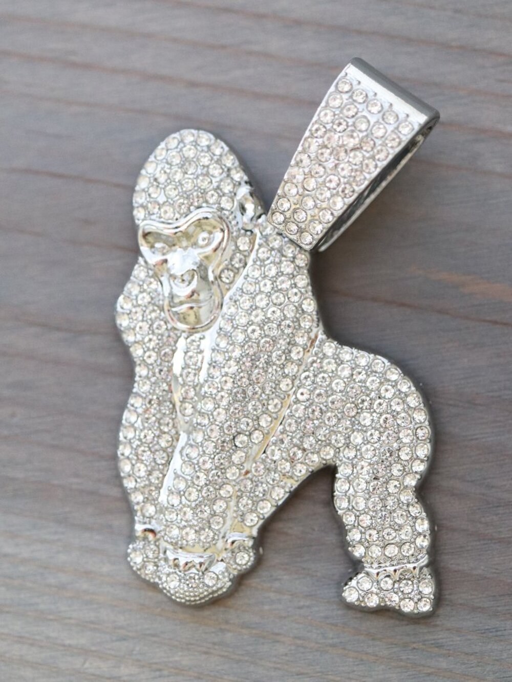 Gorilla Ice Style with Rhinestones Pendant Silver Plated